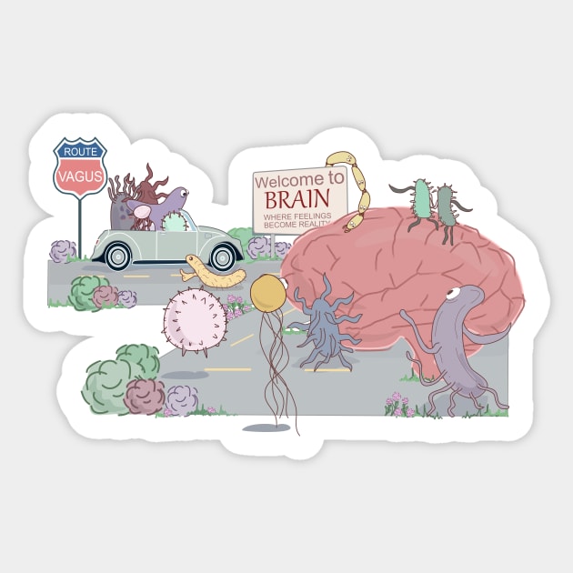 Microbes trip to the brain Sticker by Sci-Emily